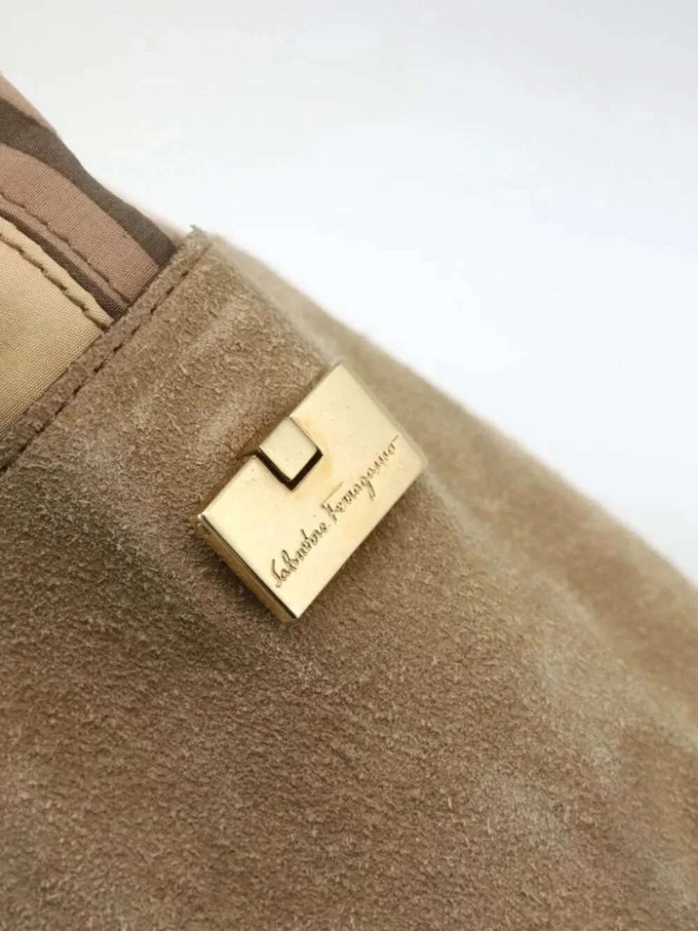 Salvatore Ferragamo Tote Bag Canvas Beige Gold Auth BA11639